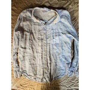 Tommy Bahama Men’s 100% Linen Long Sleeve Button Up Shirt Blue Striped XL